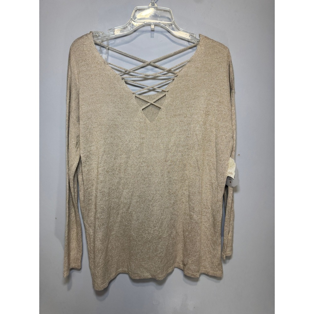 Altar'd State Womens Lattice Back Knit‎ Top Tan Oatmeal Long Sleeve Small NWT
